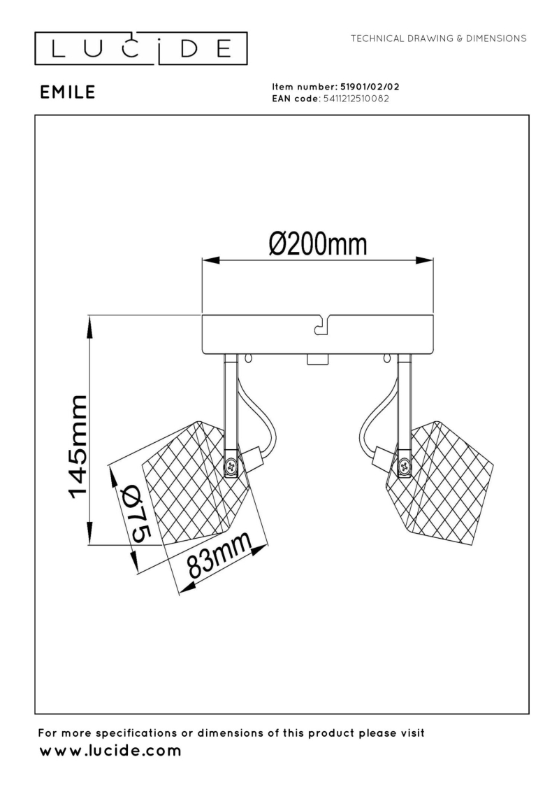 Lucide EMILE - Ceiling spotlight - Ø 20 cm - 2xGU10 - Matt Gold / Brass